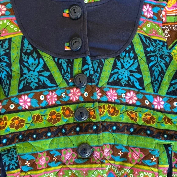 Allihop Quilted Hooded Cotton Jacket Boho Patchwork Colorful Coat - Picture 2 of 12